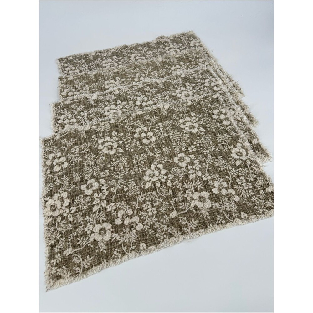 Rachel Zoe Floral Print Fringe Placemat Set of 4 | Taupe Multi